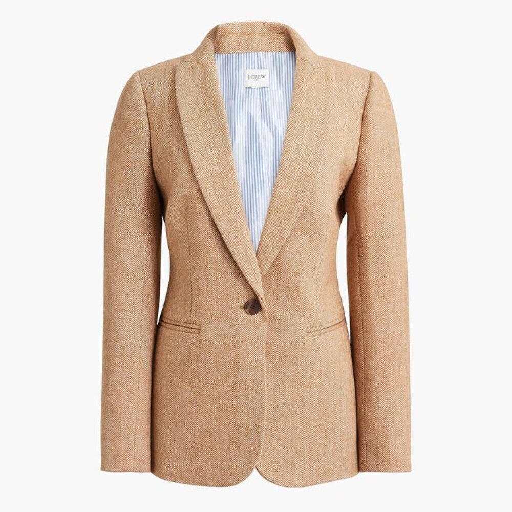 J.Crew Factory Herringbone Wool Blend Cotton Blazer, Size 10